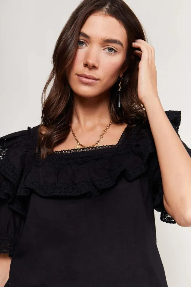 Rixo Tops Women Bertie Cotton Top Black