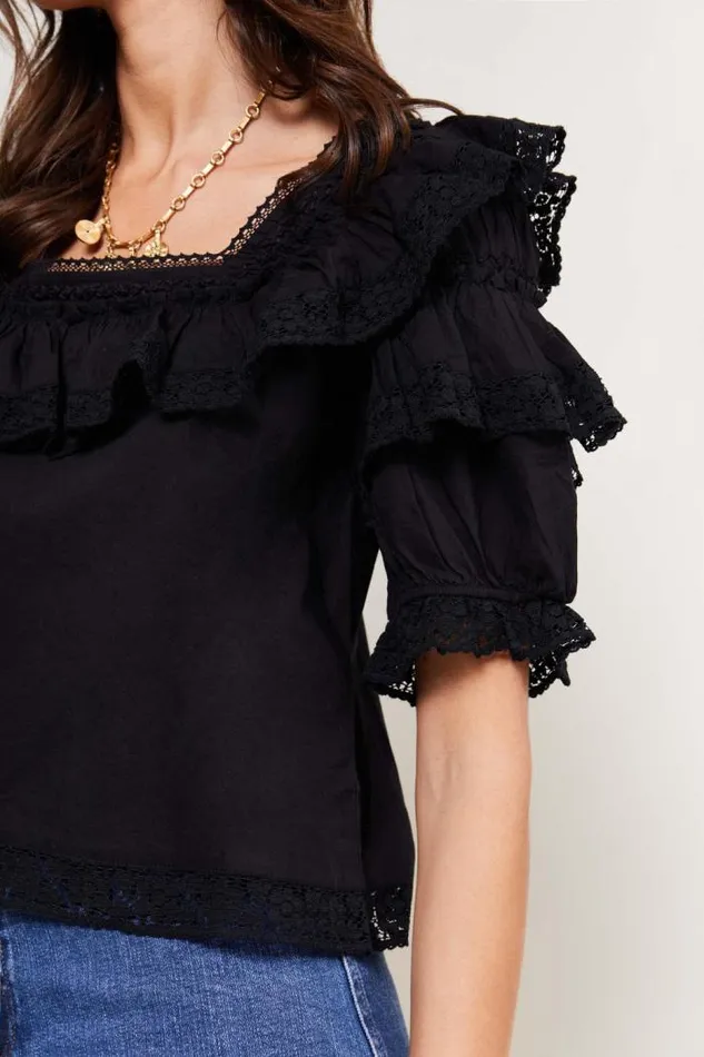 Rixo Tops Women Bertie Cotton Top Black