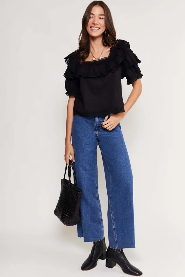 Rixo Tops Women Bertie Cotton Top Black