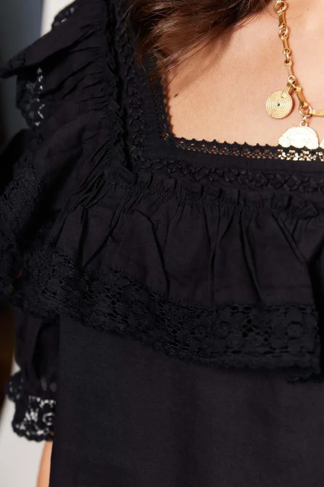 Rixo Tops Women Bertie Cotton Top Black