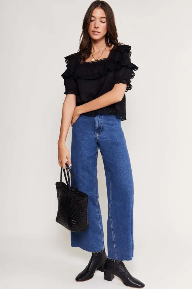 Rixo Tops Women Bertie Cotton Top Black