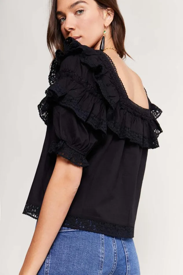 Rixo Tops Women Bertie Cotton Top Black