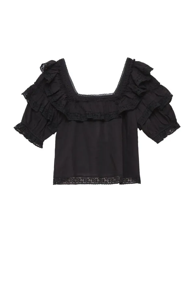 Rixo Tops Women Bertie Cotton Top Black