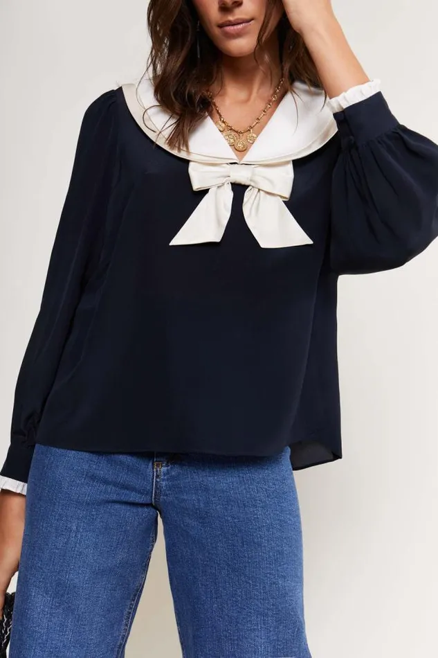 Rixo Tops Women Eimer Silk Top Navy