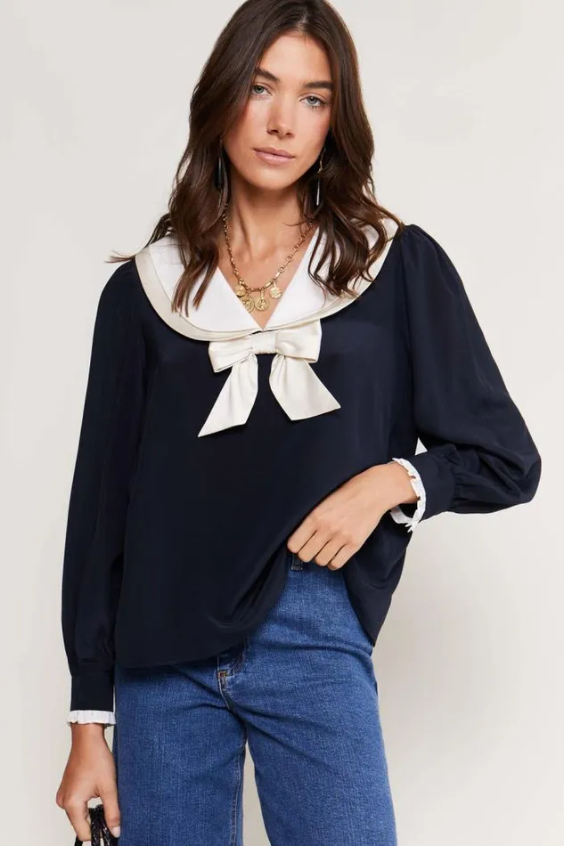 Rixo Tops Women Eimer Silk Top Navy