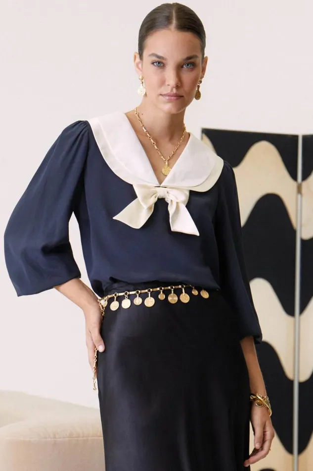 Rixo Tops Women Eimer Silk Top Navy