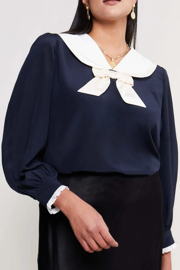 Rixo Tops Women Eimer Silk Top Navy