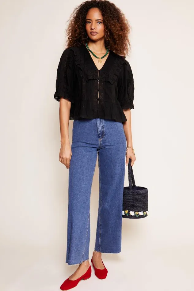 Rixo Tops Women Ellery Cotton Blouse Black