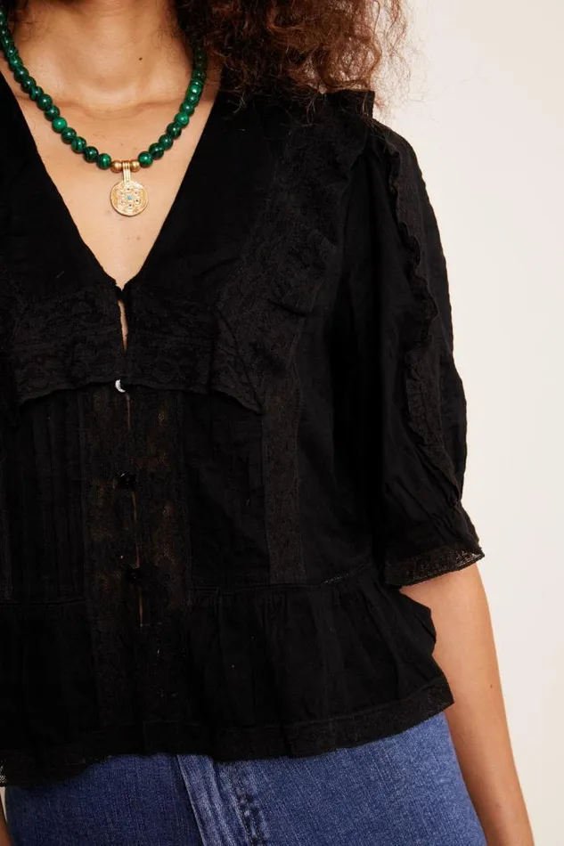 Rixo Tops Women Ellery Cotton Blouse Black