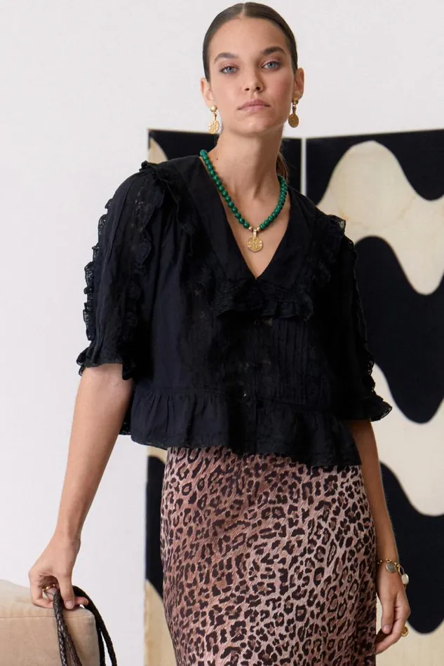 Rixo Tops Women Ellery Cotton Blouse Black