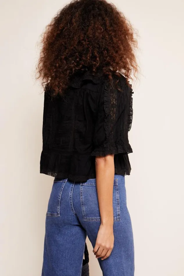Rixo Tops Women Ellery Cotton Blouse Black