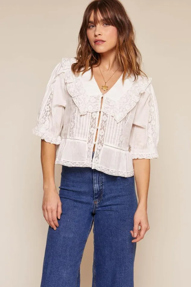 Rixo Tops Women Ellery Cotton Blouse White