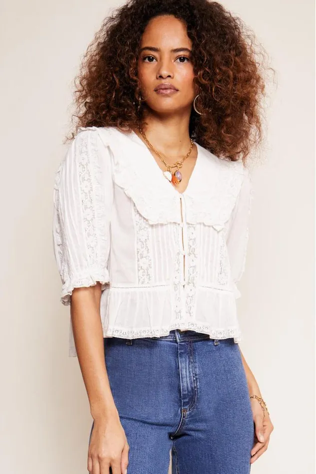 Rixo Tops Women Ellery Cotton Blouse White