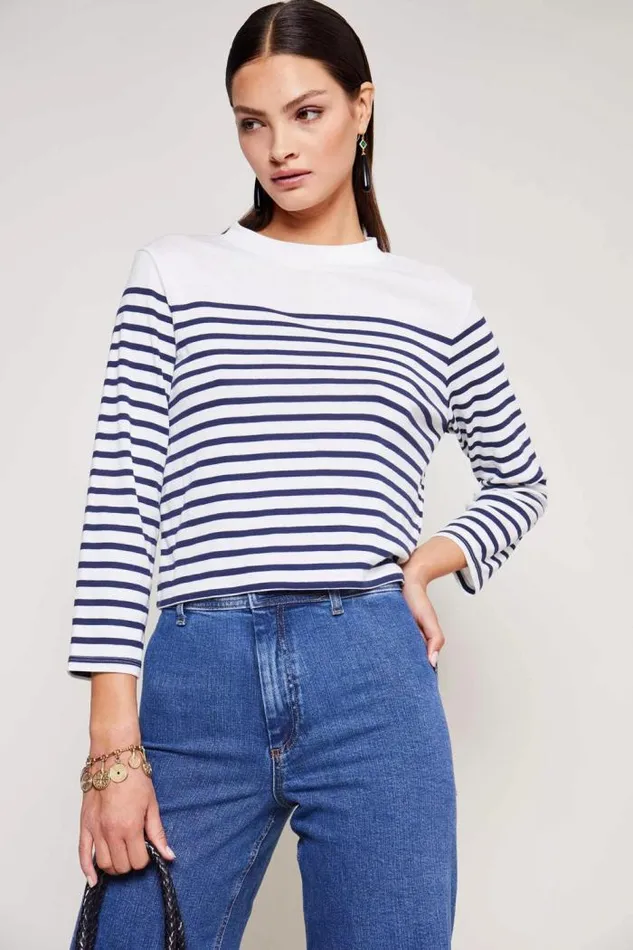 Rixo Tops Women Francesco Jersey Top Nautical Stripe Cream