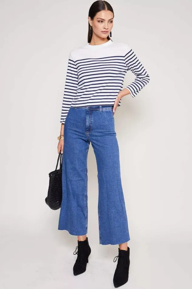 Rixo Tops Women Francesco Jersey Top Nautical Stripe Cream
