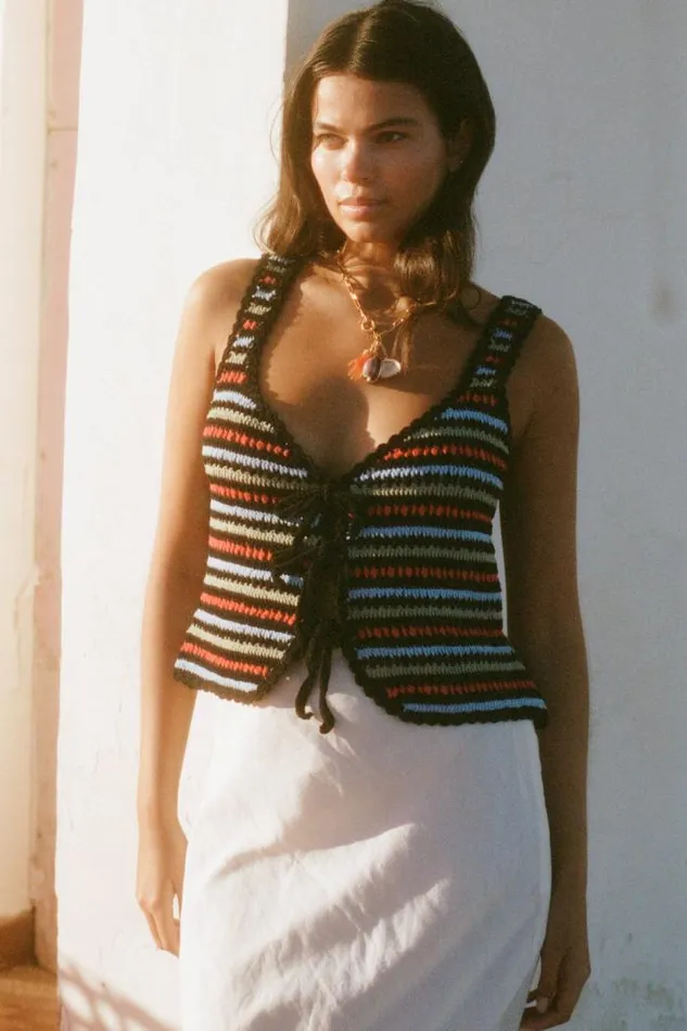 Rixo Tops Women Lia Crocheted Top Byron Stripe Multi