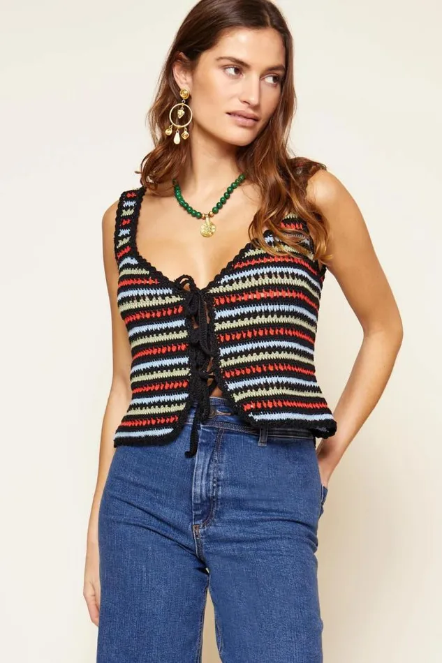 Rixo Tops Women Lia Crocheted Top Byron Stripe Multi