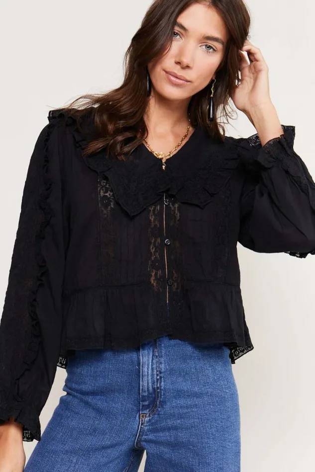 Rixo Tops Women Maribelle Cotton Blouse Black