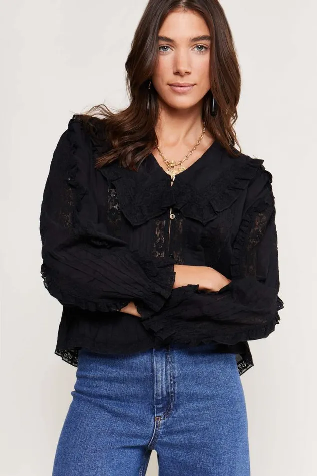 Rixo Tops Women Maribelle Cotton Blouse Black