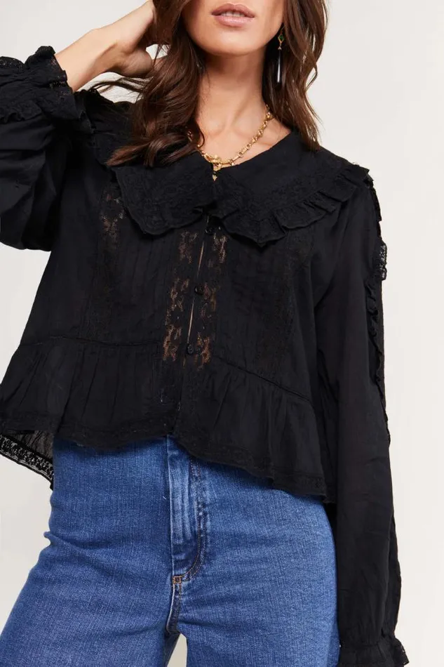 Rixo Tops Women Maribelle Cotton Blouse Black