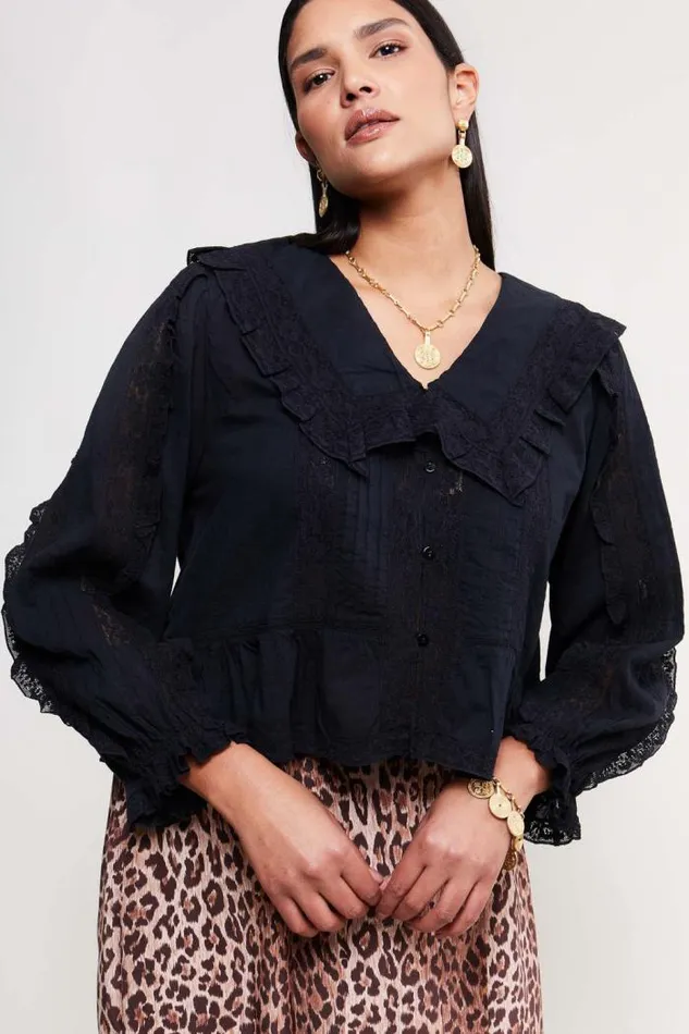 Rixo Tops Women Maribelle Cotton Blouse Black