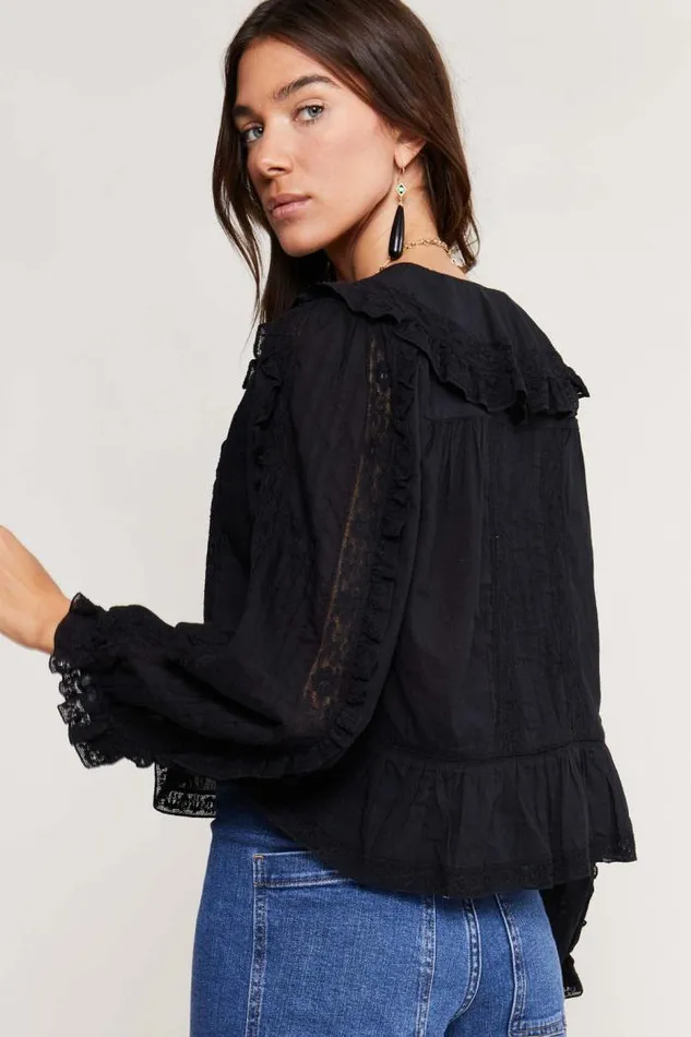 Rixo Tops Women Maribelle Cotton Blouse Black
