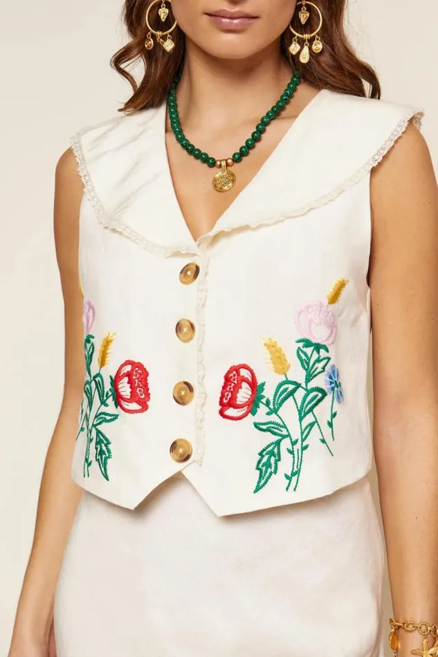 Rixo Tops Women Monica Embroidered Top Posy Embroidery Cream