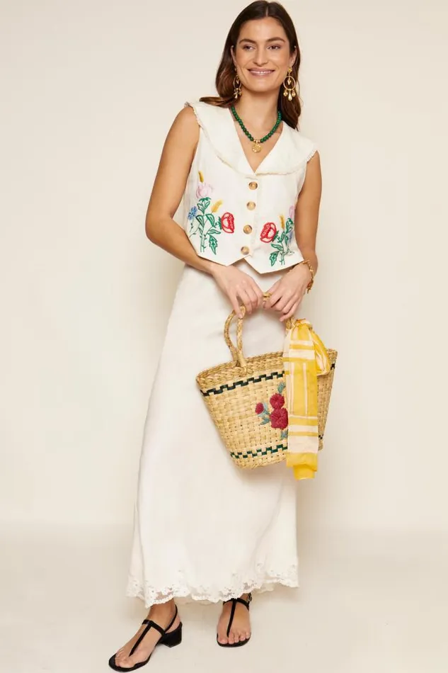 Rixo Tops Women Monica Embroidered Top Posy Embroidery Cream