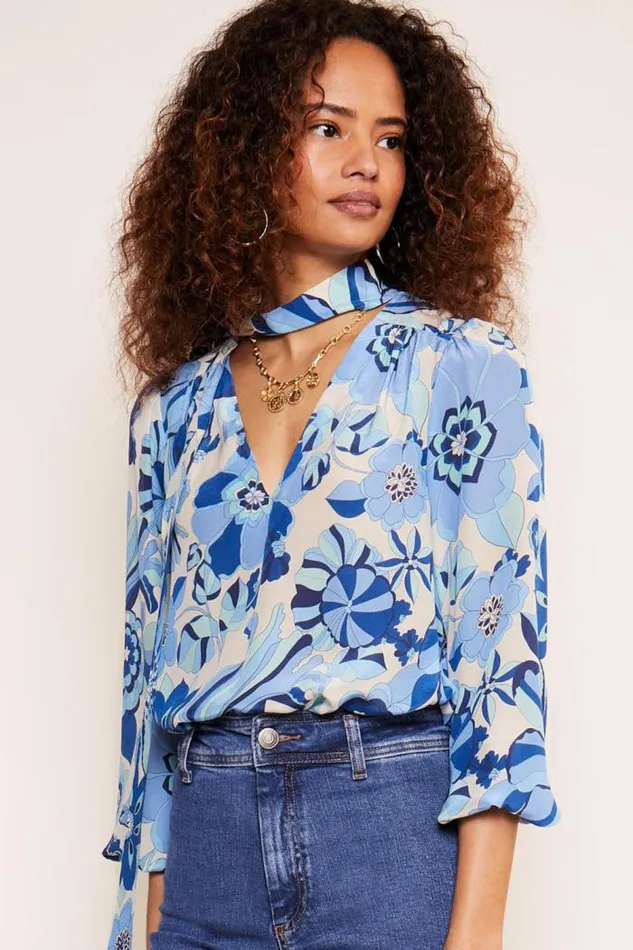 Rixo Tops Women Moss Silk Blouse Miami Floral Ivory