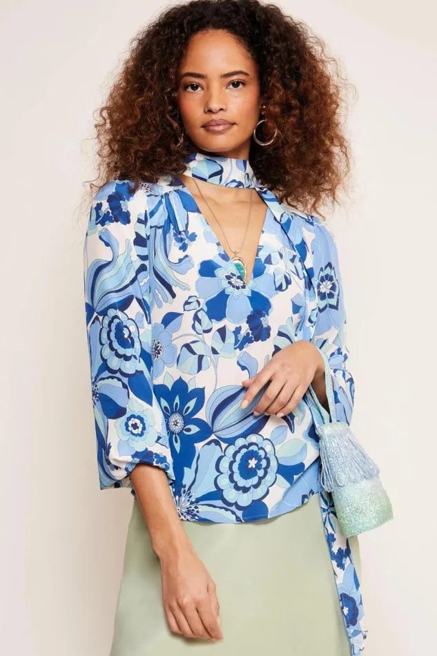 Rixo Tops Women Moss Silk Blouse Miami Floral Ivory