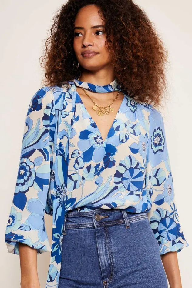 Rixo Tops Women Moss Silk Blouse Miami Floral Ivory