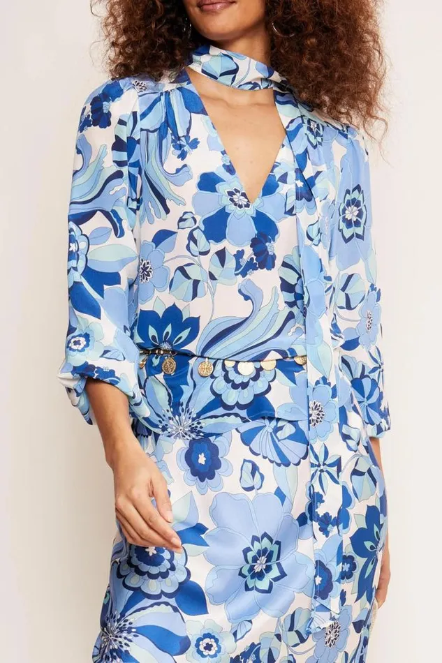 Rixo Tops Women Moss Silk Blouse Miami Floral Ivory