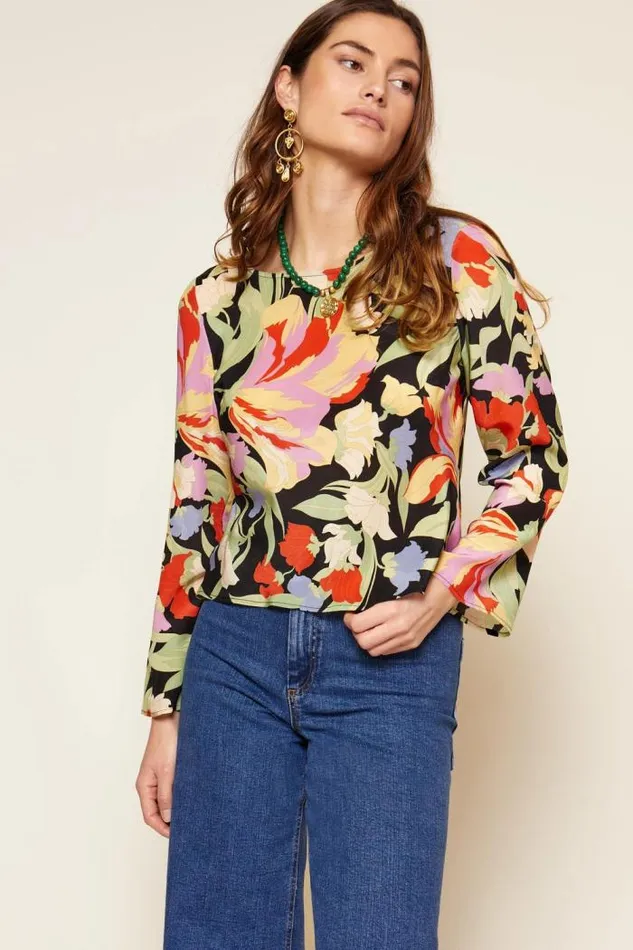 Rixo Tops Women Verona Silk Top Cece Floral Black
