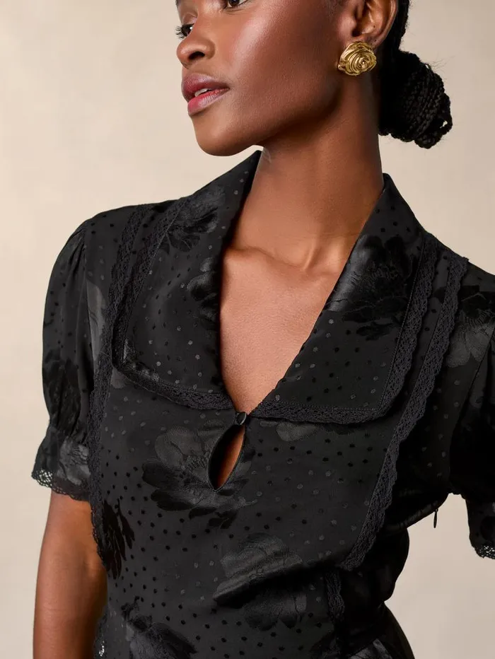 Rouje Dresses Women Roselita Dress Jacquard Fleurs Noir