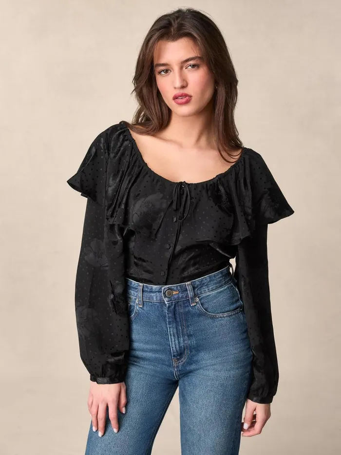 Rouje Tops Women Brigitta Top Jacquard Fleurs Noir