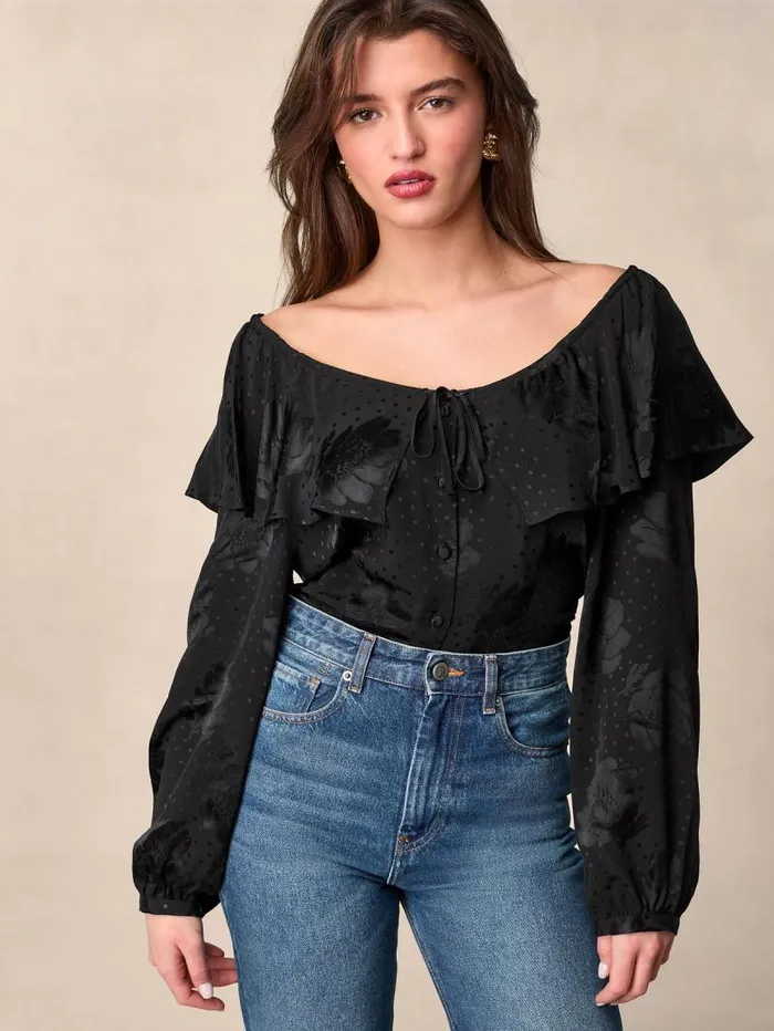 Rouje Tops Women Brigitta Top Jacquard Fleurs Noir