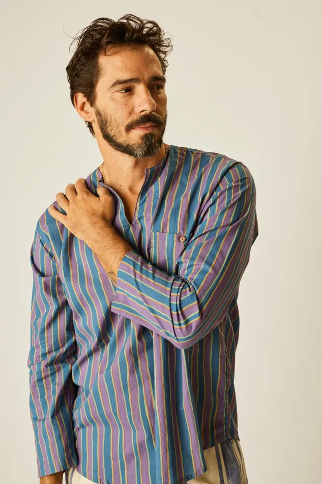 Ryan Shirt Batik Stripe Lavender Men Natalie Martin