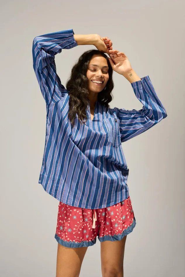 Ryan Shirt Batik Stripe Navy Men Natalie Martin
