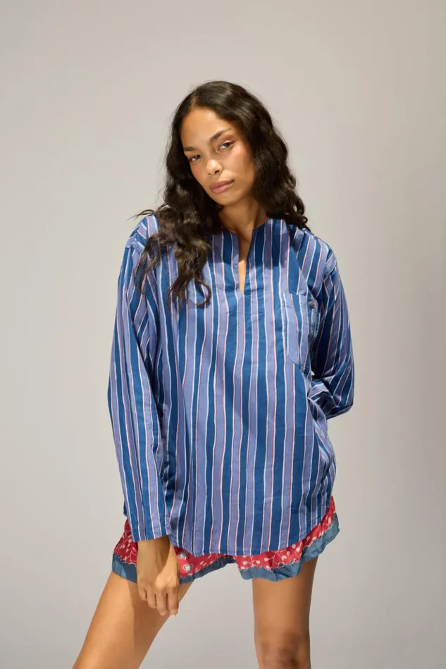 Ryan Shirt Batik Stripe Navy Men Natalie Martin Ryan Shirt Batik Stripe Navy Men Natalie Martin