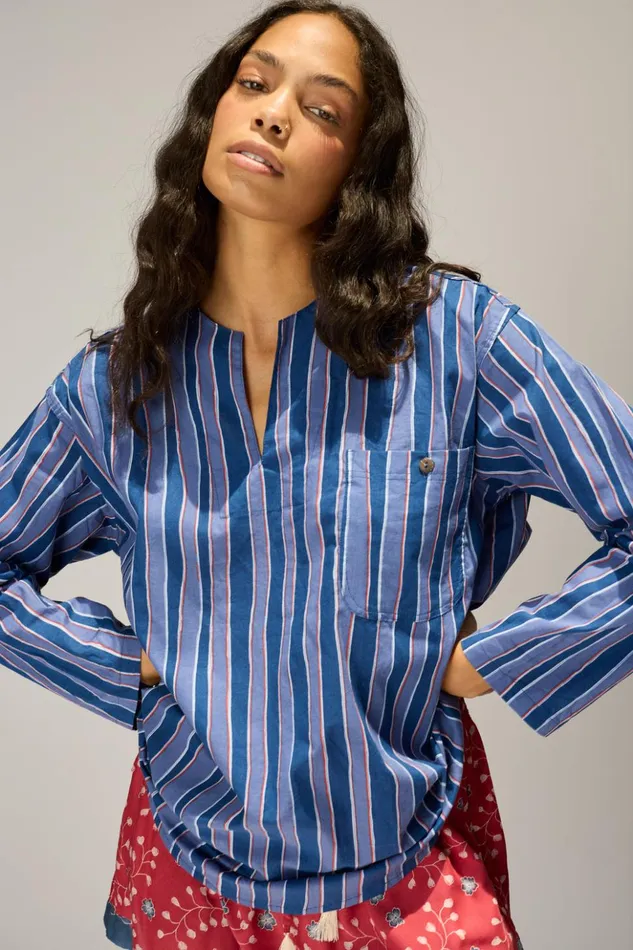 Ryan Shirt Batik Stripe Navy Men Natalie Martin Ryan Shirt Batik Stripe Navy Men Natalie Martin