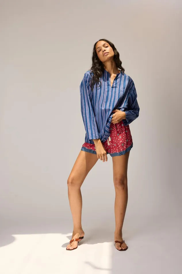 Ryan Shirt Batik Stripe Navy Men Natalie Martin Ryan Shirt Batik Stripe Navy Men Natalie Martin