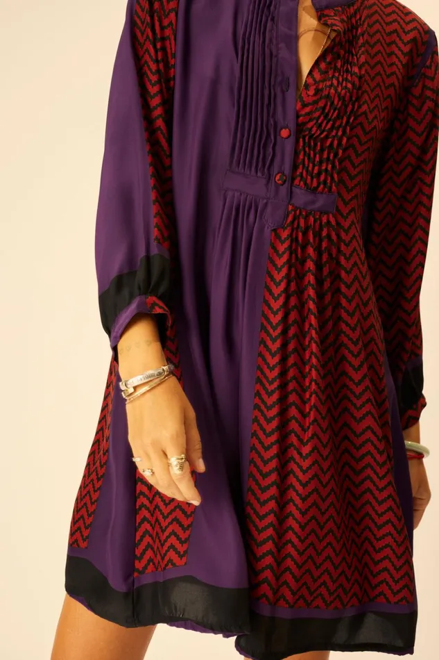 Sammie Short Dress Block Zigzag Aubergine Women Natalie Martin Dresses