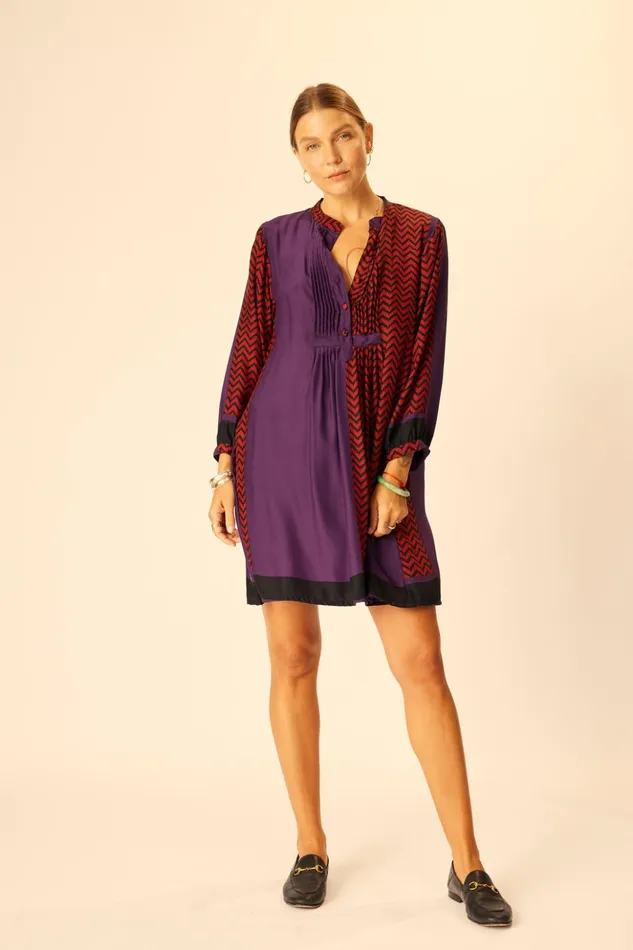Sammie Short Dress Block Zigzag Aubergine Women Natalie Martin Dresses