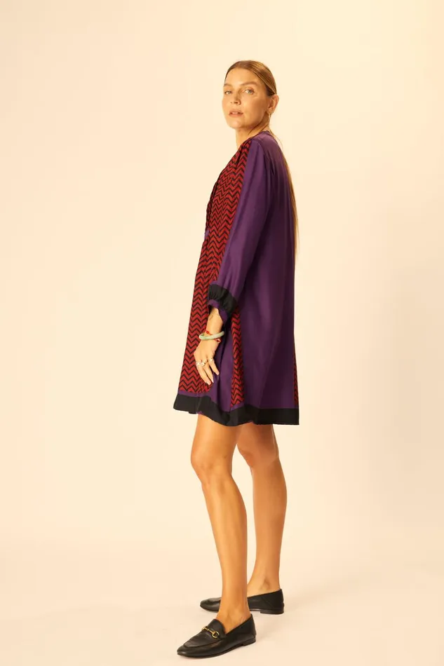 Sammie Short Dress Block Zigzag Aubergine Women Natalie Martin Dresses
