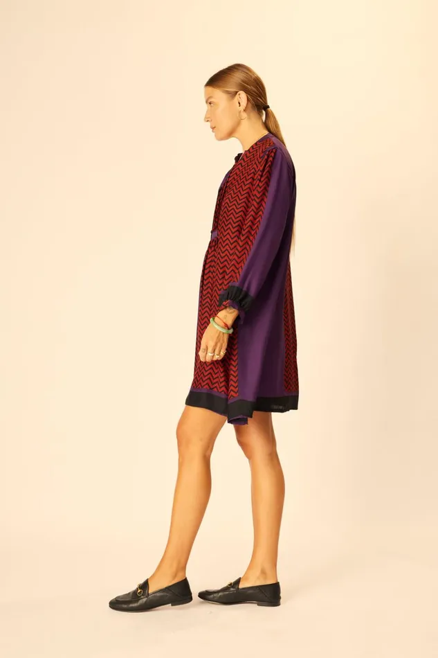 Sammie Short Dress Block Zigzag Aubergine Women Natalie Martin Dresses