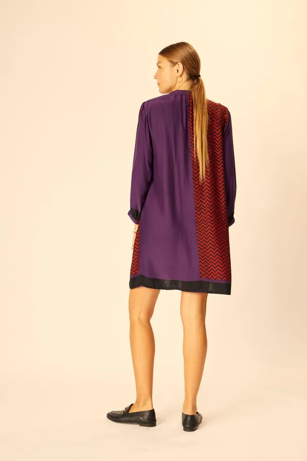 Sammie Short Dress Block Zigzag Aubergine Women Natalie Martin Dresses