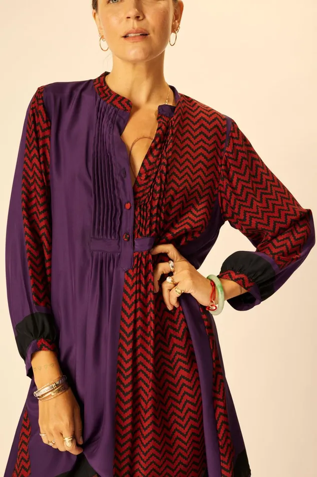 Sammie Short Dress Block Zigzag Aubergine Women Natalie Martin Dresses
