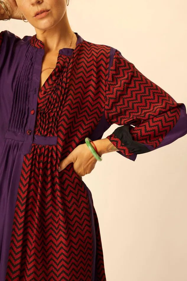 Sammie Short Dress Block Zigzag Aubergine Women Natalie Martin Dresses