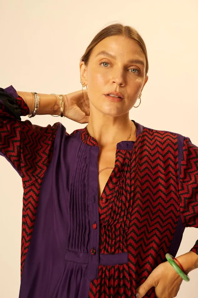 Sammie Short Dress Block Zigzag Aubergine Women Natalie Martin Dresses