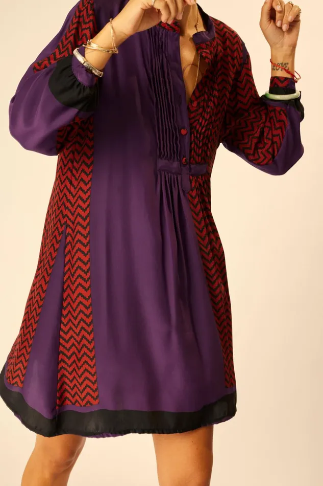 Sammie Short Dress Block Zigzag Aubergine Women Natalie Martin Dresses